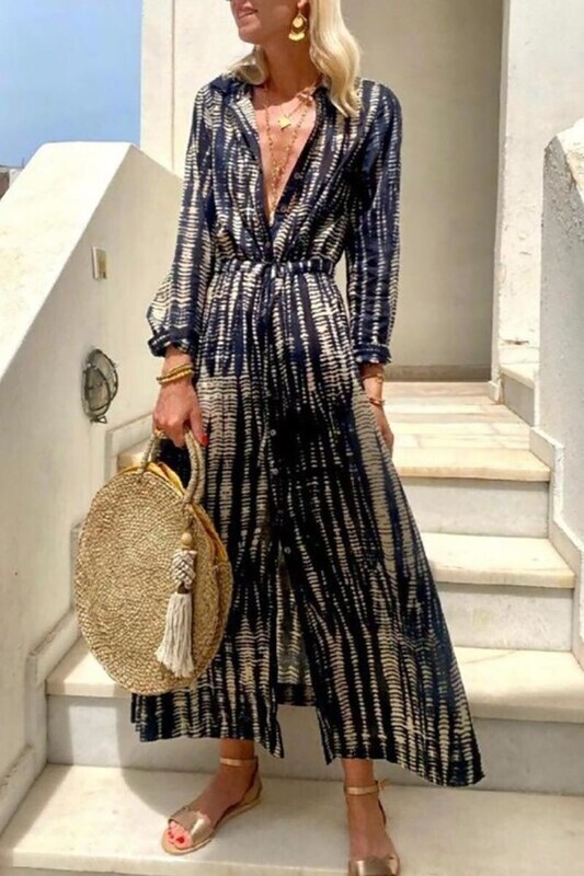 Navy/Taupe Tie Dye Maxi Dress