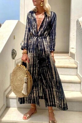 Navy/Taupe Tie Dye Maxi Dress