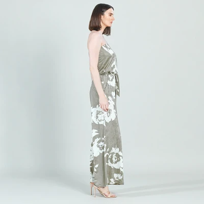 Floral Taupe Crush Silk Knit Tube Top Jumpsuit