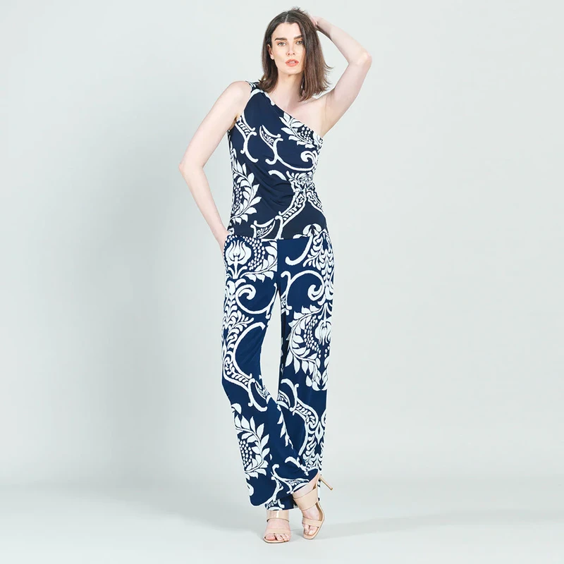 Navy/White Paisley Leaf Wide Leg Pocket Pant