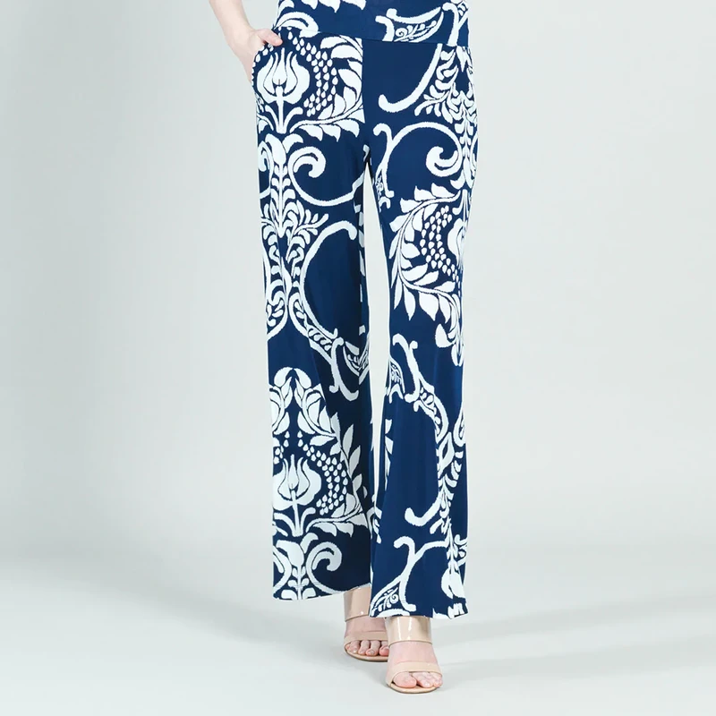 Navy/White Paisley Leaf Wide Leg Pocket Pant