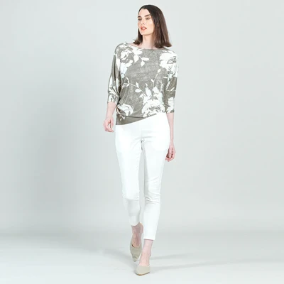 Floral Taupe Crush Silk Knit Half Sleeve Top