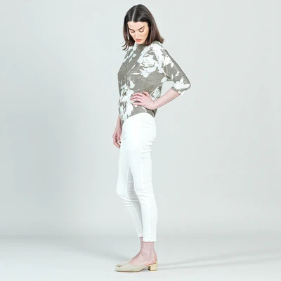 Floral Taupe Crush Silk Knit Half Sleeve Top