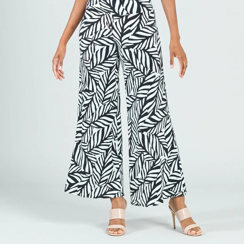 Black/White Leaf Stripe Palazzo Pant