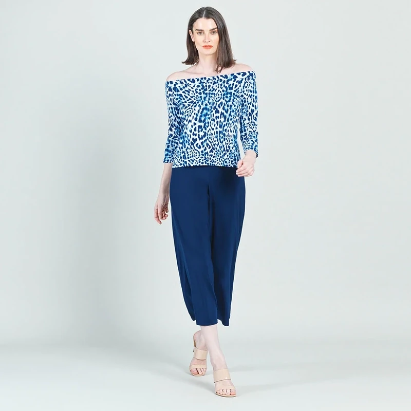 Royal Blue/White Baby Cheetah Off The Shoulder Top