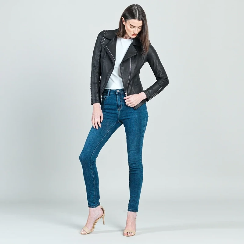 Black Liquid Leather Studded Jacket