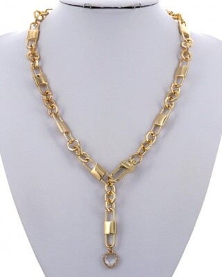 Gold Heart Charm Metal Link Chain Necklace