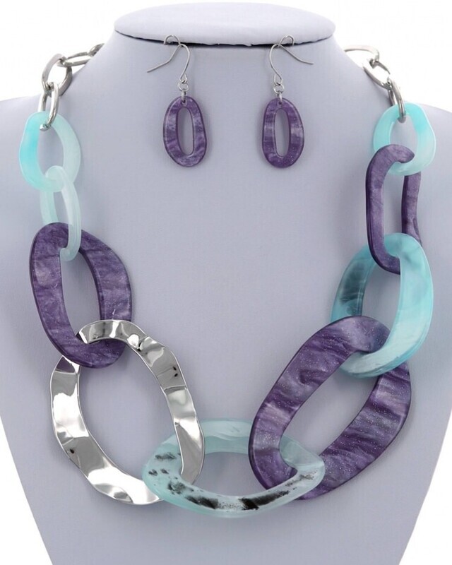 Light Blue, Light Purple Acetate Link Necklace &amp; Earring Set