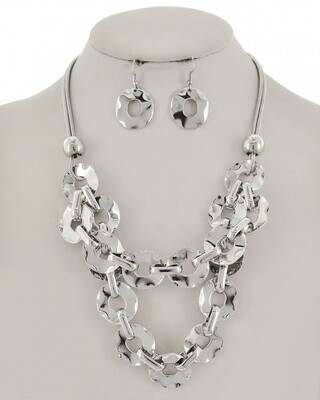 Silver Link & Chain Metal Necklace & Earring Set
