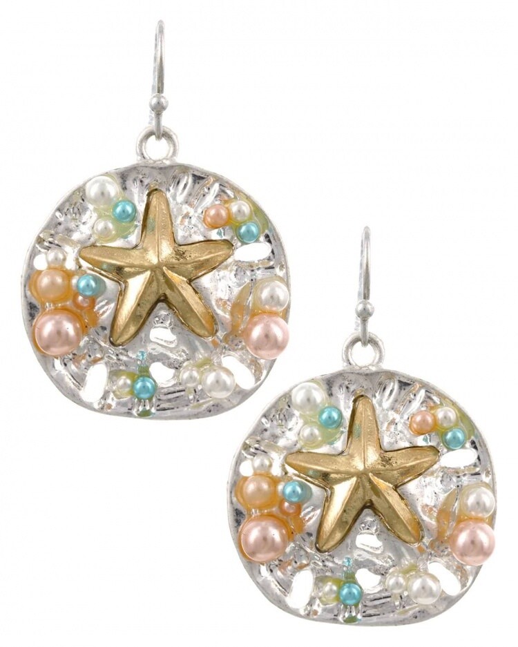 Starfish Metal Dangle Round Earring Set