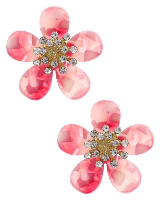 Flower Acetate Rhinestone Accented Earring Set