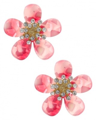 Flower Acetate Rhinestone Accented Earring Set