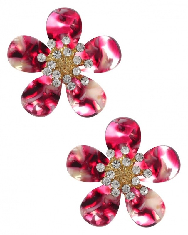 Flower Acetate Rhinestone Accented Earring Set