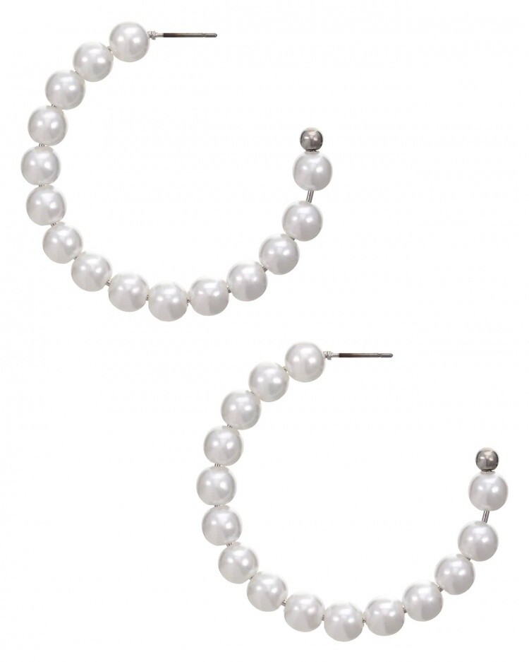 White Round Pearl Hoop Earring Set
