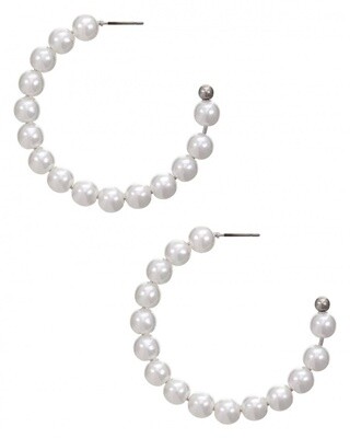 White Round Pearl Hoop Earring Set