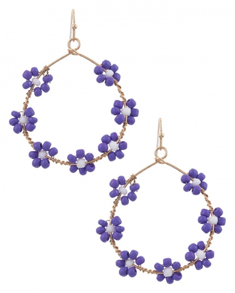 Flower Bead Loop Fish Hook Earring Set
