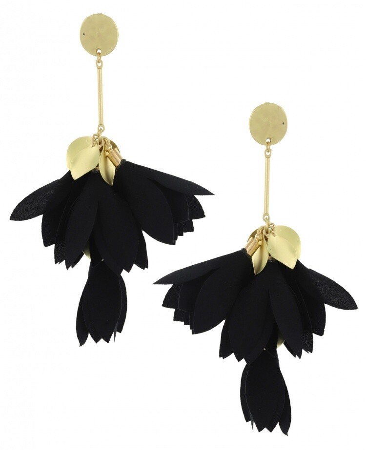 Gold/Black Fabric Flutter Long Earrings