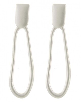 Matte Silver Irregular Oval Metal Dangle Earring Set