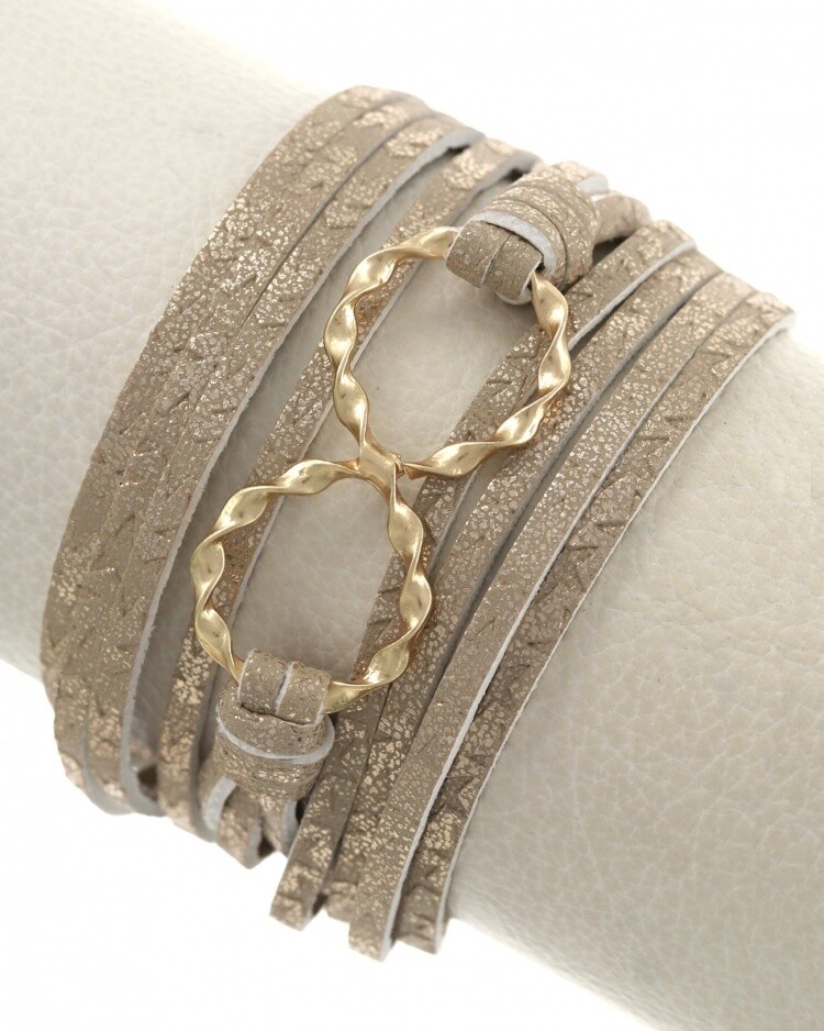 Matte Gold Multi Strand Leatherette Metal Band Bracelet