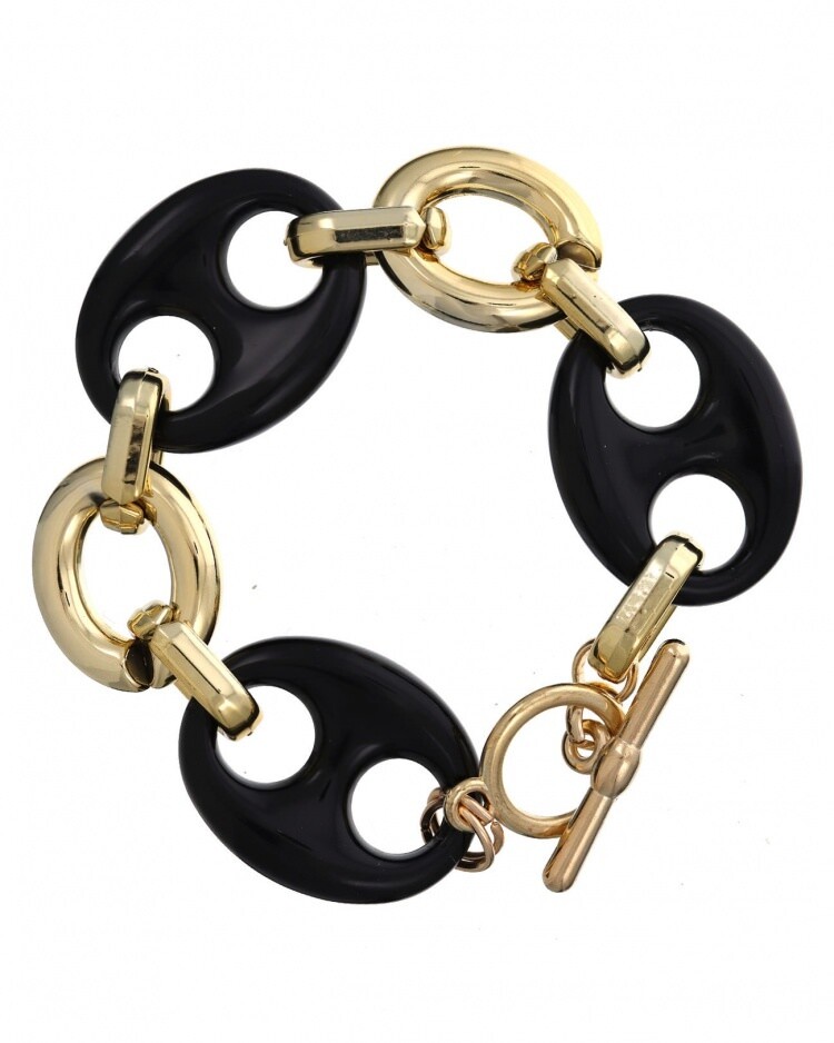 Black/Gold Designer Look Chain Acrylic Oval Bracelet