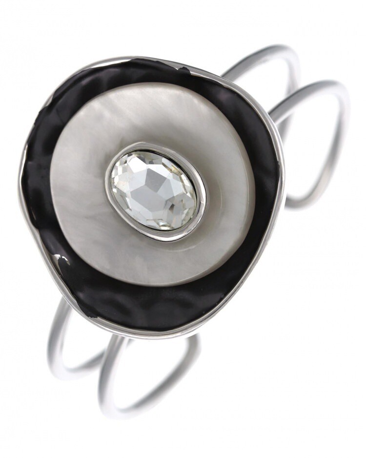 Black/Silver Acrylic Glass Metal Cuff Bracelet