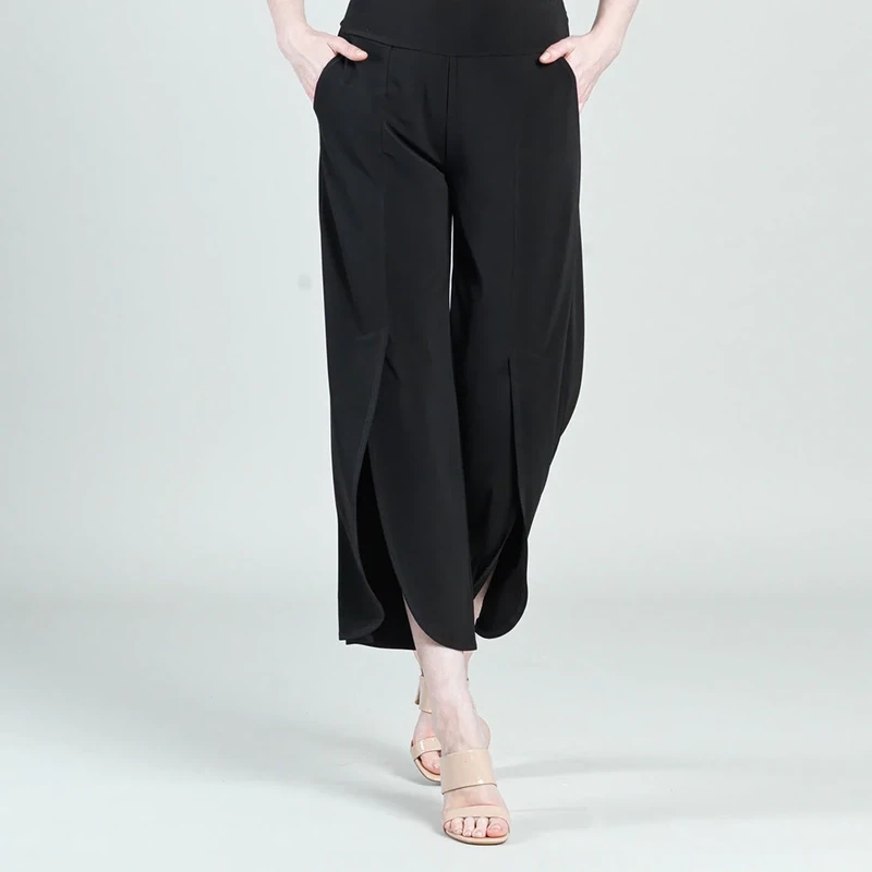 Black Front Slit Ankle Petal Pant