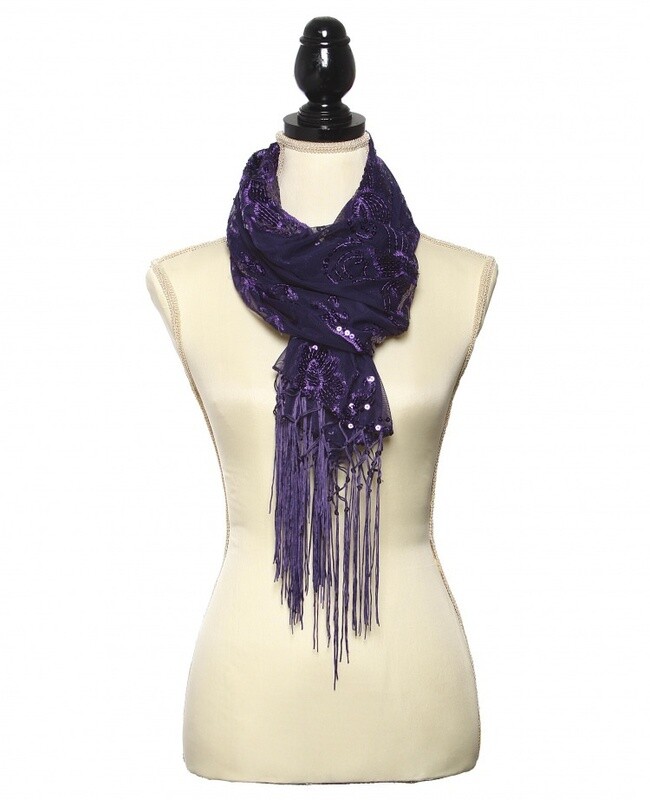 Purple Floral Sequin  Shawl