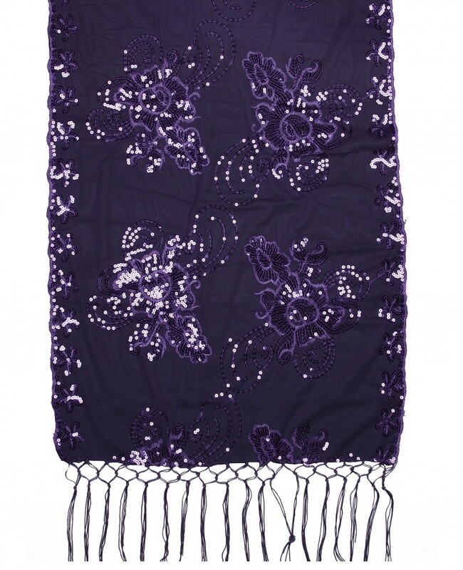 Purple Floral Sequin Shawl