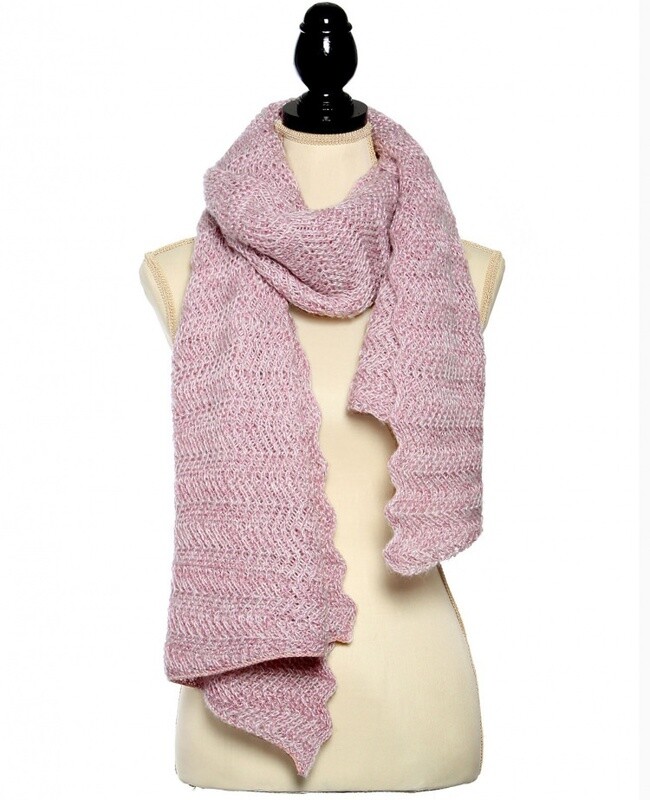 Pink Acrylic Knit ZigZag Metallic Scarf