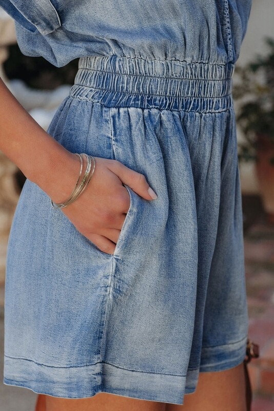 Smocked Waist Chambray Romper