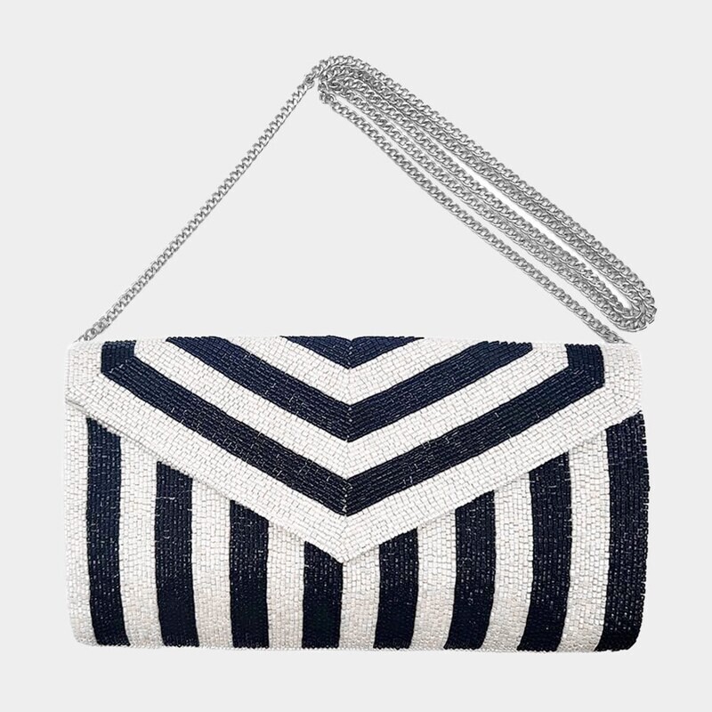 Chevron Detailed Beaded Envelope Clutch / Crossbody Bag