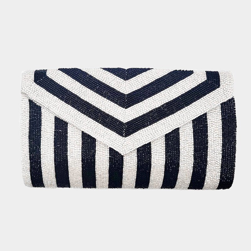 Chevron Detailed Beaded Envelope Clutch / Crossbody Bag