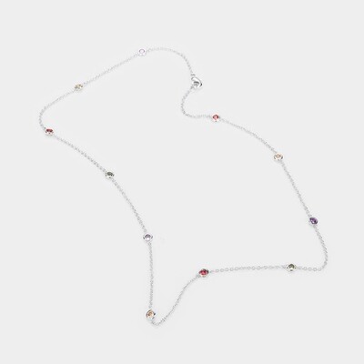 Gold Dipped Brass Metal Round CZ Station Necklace