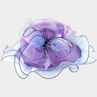 Light Blue/Lavender Floral Organza Dressy Hat 