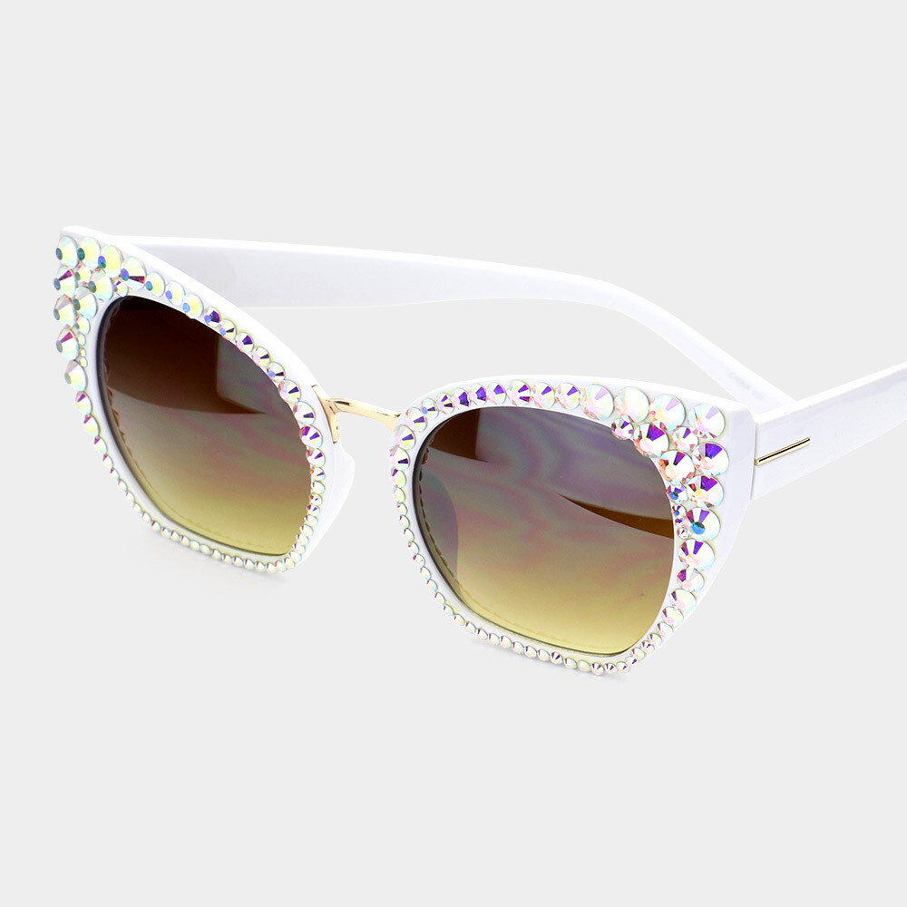 White AB Crystal Embellished Detail Sunglasses