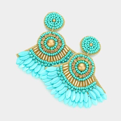 Aqua Felt Back Multi Beaded Dangle Earrings