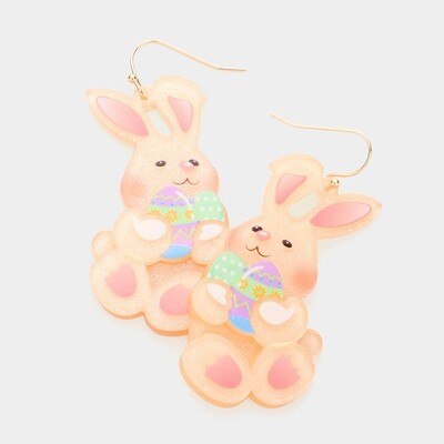 Glittered Resin Easter Eggs Bunny Dangle Earrings