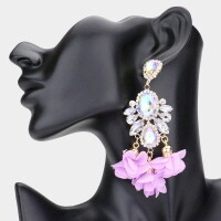 Glass Stone Embellished Fabric Flower Earring