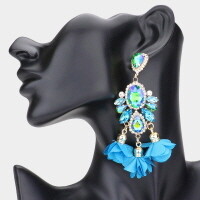 Glass Stone Embellished Fabric Flower Earring