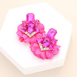 Multi Stone Embellished Fabric Cluster Earrings