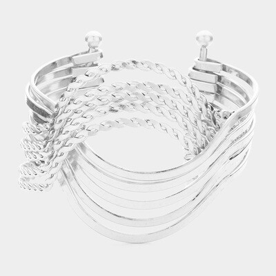 Silver Wavy Metal Chain Cuff Bracelet