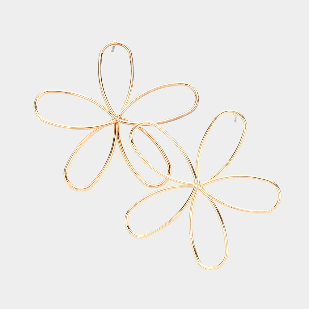 Gold Open Metal Flower Earrings