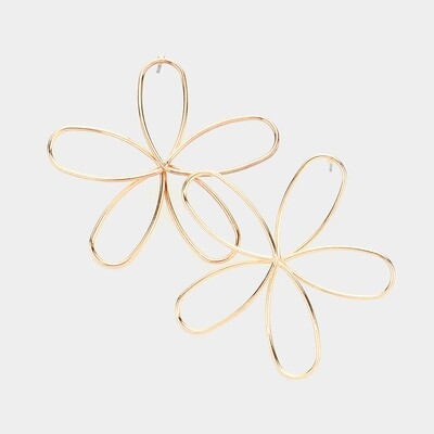 Gold Open Metal Flower Earrings