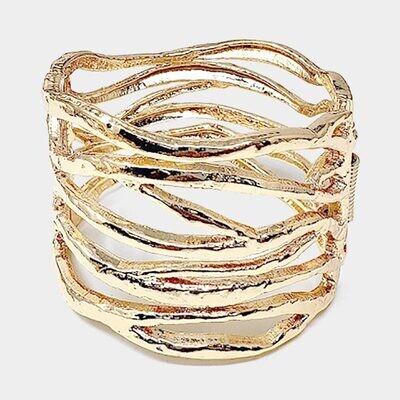 Chunky Statement Abstract Metal Hinged Bracelet, Color: Gold