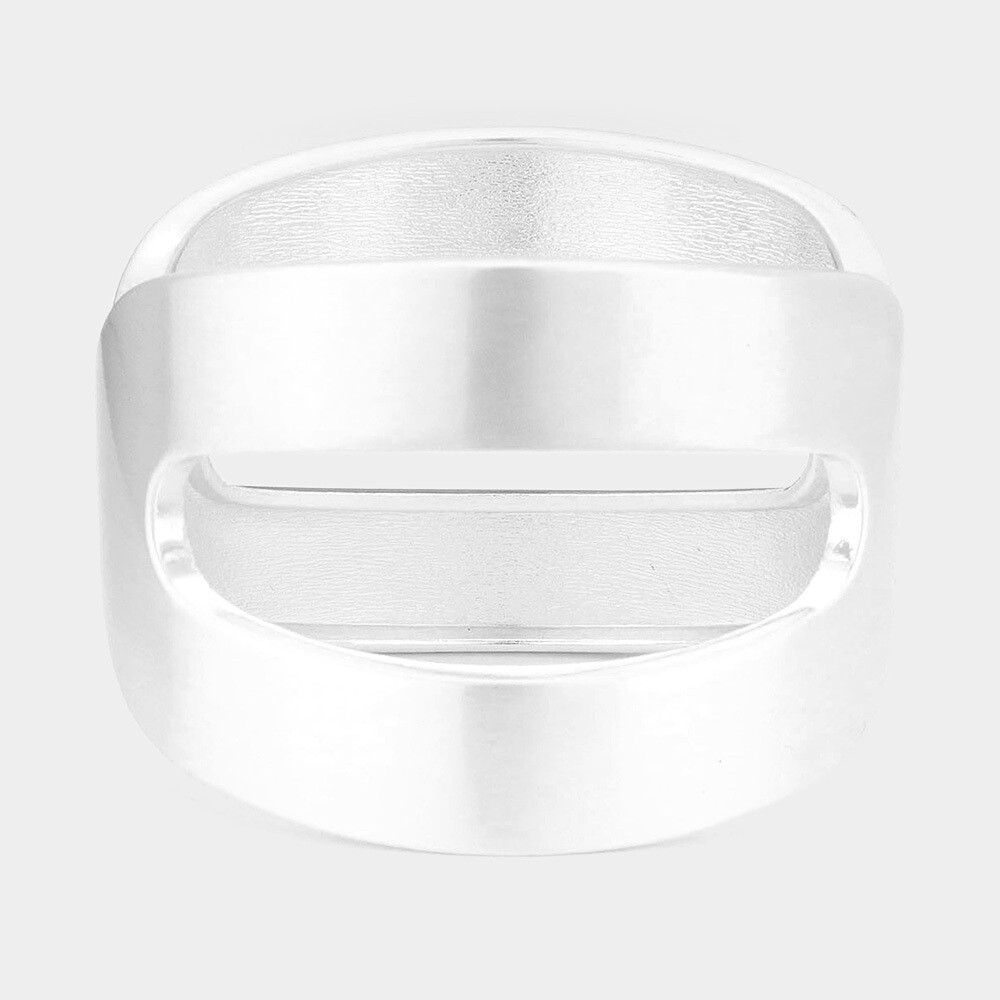 Matte Silver Statement Cut Out Metal Hinged Bracelet