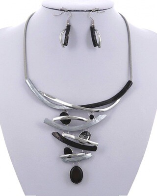 Black/Silver Statement Necklace & Earring Set