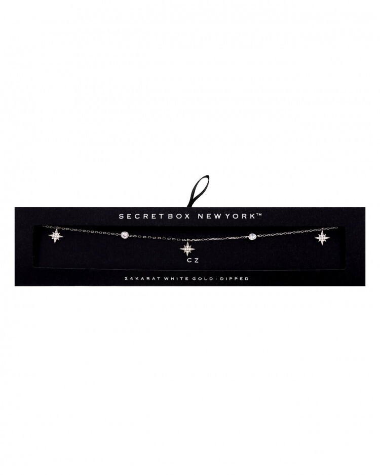 24K White Gold Star Cubic Dangle Chain Choker