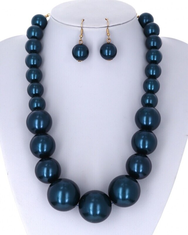 Navy Acrylic Pearl Statement Necklace &amp; Earring Set