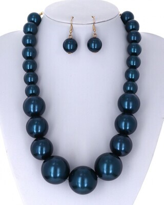 Navy Acrylic Pearl Statement Necklace & Earring Set