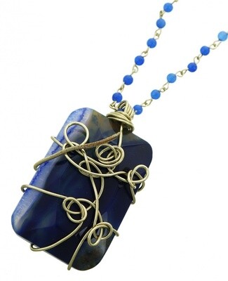 Real Semiprecious Blue Stone Long Necklace